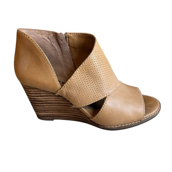 Lucky Brand Leather Jedrek Open Toe Cut out Ankle Booties Tan 6.5 - Picture 1 of 6